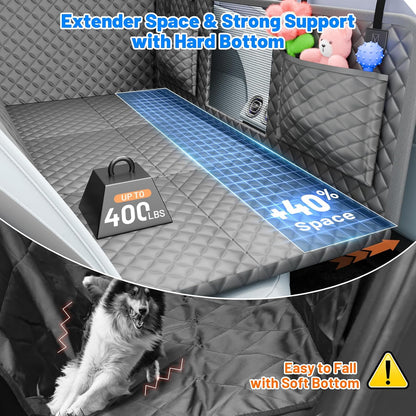 Dog Car Seat Cover for Back Seat with Hard Bottom,Waterproof Back Seat Extender for Dogs,Dog Hammock Dogs Bed for Cars, SUVs,Pet Seat Cover for Back Seat Holds 400lbs with Mesh Window & Pocket