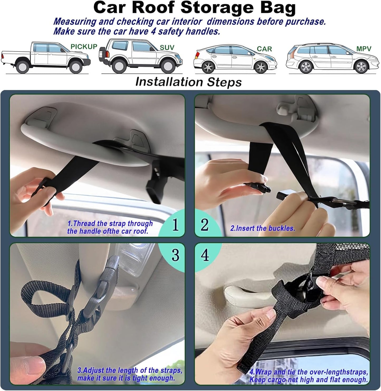 Car Ceiling Cargo Net for SUV,35.4"X25.6" Car Ceiling Storage,Load Capacity Automotive Cargo nets Interior Accessories for Van,Double-Layer Mesh Automotive Roof Camping Essentials