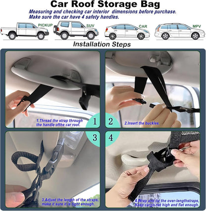 Car Ceiling Cargo Net for SUV,35.4"X25.6" Car Ceiling Storage,Load Capacity Automotive Cargo nets Interior Accessories for Van,Double-Layer Mesh Automotive Roof Camping Essentials