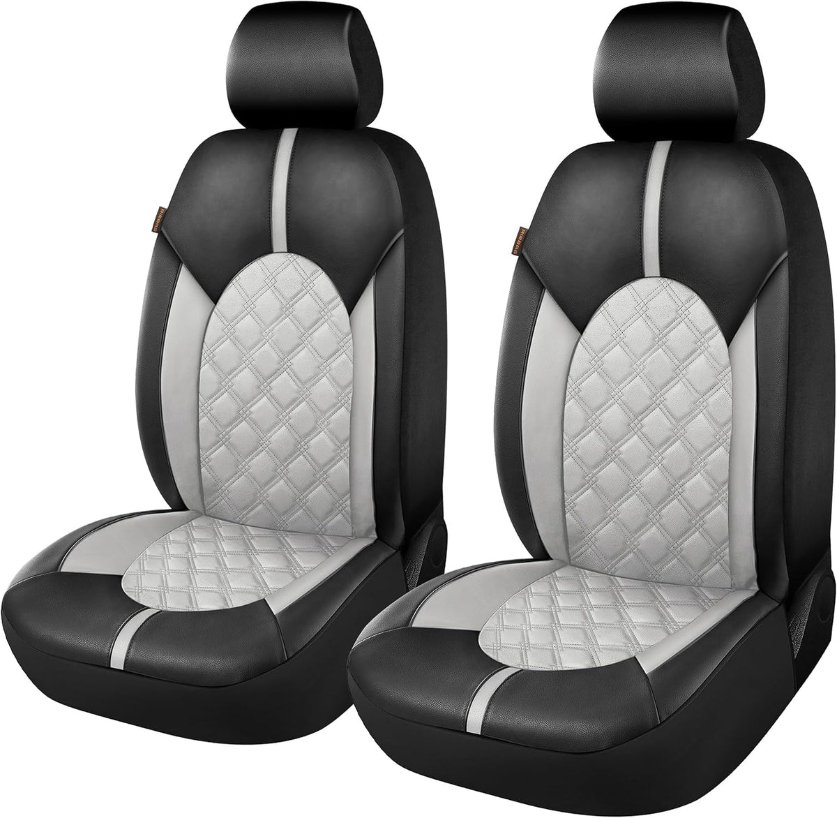 CAROMOP Luxury PU Leather Car Seat Covers Full Set-Waterproof Seat Protectors with Split Bench Seat Covers for Cars-Universal Cars Interior Covers for Sedans, SUVs, Pick-up Trucks(Gray/Gray Line)