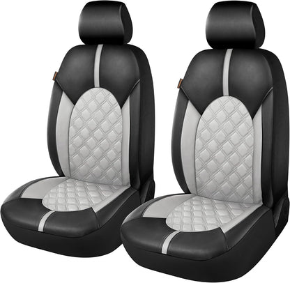 CAROMOP Luxury PU Leather Car Seat Covers Full Set-Waterproof Seat Protectors with Split Bench Seat Covers for Cars-Universal Cars Interior Covers for Sedans, SUVs, Pick-up Trucks(Gray/Gray Line)