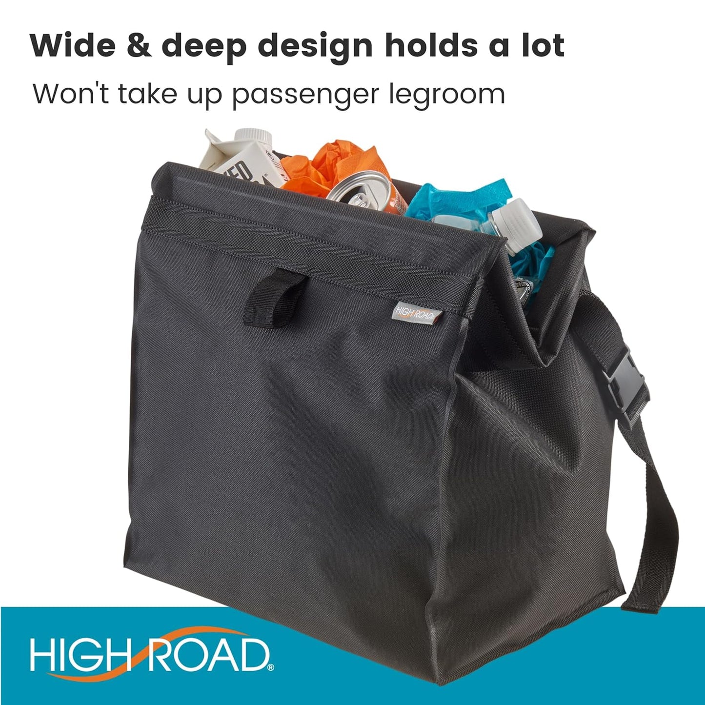 High Road TrashStash Hanging Car Garbage Bag with Push-Close Lid and Waterproof Bin for Car, SUV and Truck Seat Backs - Holds 3 Gallons of Car Trash (Black)