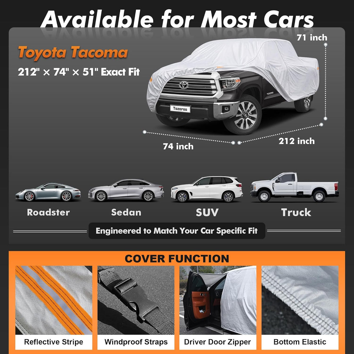Car Cover Waterproof All-Weather,Heavy-Duty Outdoor Full Exterior Automobiles Sedan/Coupe (Length 186-193 inch) with Windshield Sun Shade Universal Fit Toyota Camry, Tesla Model 3, Accord etc