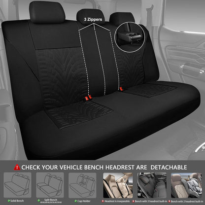 CAR PASS Car Seat Covers Full Sets, Front & Split Rear Bench for Car, 3D Tyre Embossed Automotive Interior Covers, Airbag Compatible, Quick Setup Universal Fit Seat Covers for Car, SUV(Charcoal)