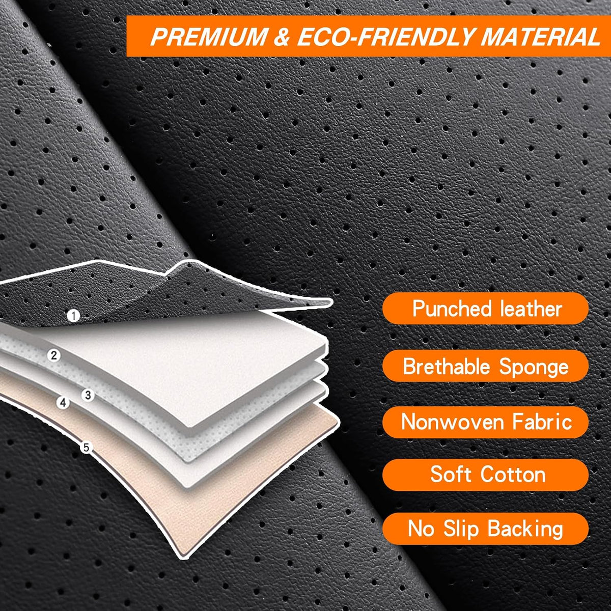 MINGBRON Car Seat Cover Full Set, Leather Car Seat Cover, Waterproof Seat Covers, Car Seat Cushion, Nappa Leather Seat Covers Car Seat Protector Universal Fit Most Cars Black