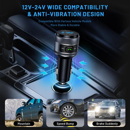 IMDEN Bluetooth 6.0 FM Transmitter for Car, MP3 Music Player Wireless Radio Adapter Kit with QC 3.0 Fast Charger, Hands-Free Calling, Supports USB Drive for 12V/24V Vehicles