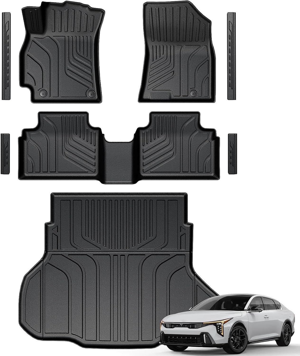 Floor Mats for Kia K5 2021-2026/Hyundai Sonata Gas 2020-2026, All Weather Floor Mats Trunk Cargo Liner Accessories, Full Coverage Set (Fit FWD Models)