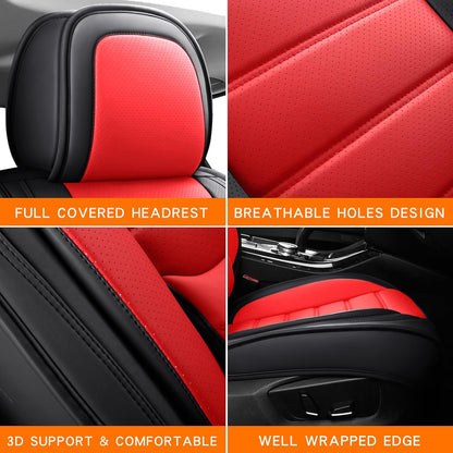 MINGBRON Car Seat Cover Full Set, Leather Car Seat Cover, Waterproof Seat Covers, Car Seat Cushion, Nappa Leather Seat Covers Car Seat Protector Universal Fit Most Cars Black