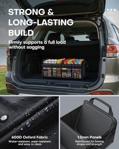 HOTOR Tactical Car Trunk Organizer - Foldable Trunk Organizer for SUV with Front MOLLE Pocket & Reflective Strips, Essential Car Accessories for Tools & Outdoor Storage, 12.8" x 21.7" x 11.0", Black
