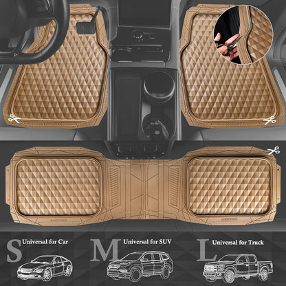 CAR PASS Heavy Duty Rubber Car Mats, Deep Dish All-Weather Floor Mat for Car Full Set Durable Anti-Slip 3D Rhombus Waterproof Trim to Fit Liner Universal Fit Automotive,Sedan,SUV,Truck, 3 Piece Black