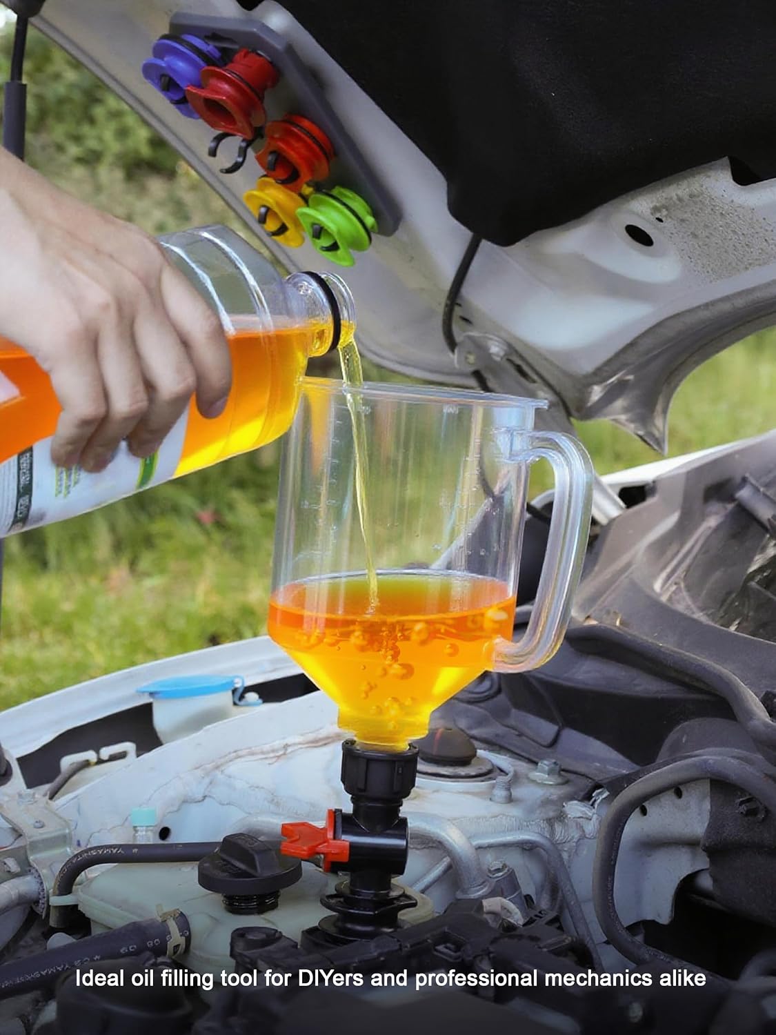 Engine Oil Funnel Kit, Upgraded Spill-Proof Design with Flow Control Valve | Oil Funnel for Oil Change, Oil Change Funnel Kit, Car Oil Funnel, Toyota Oil Funnel, Universal Fit, 1.6 QT Capacity