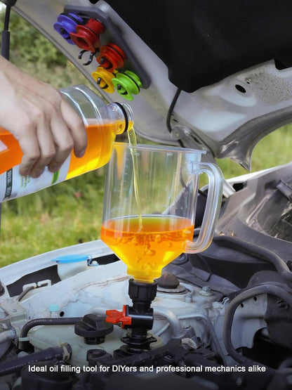 Engine Oil Funnel Kit, Upgraded Spill-Proof Design with Flow Control Valve | Oil Funnel for Oil Change, Oil Change Funnel Kit, Car Oil Funnel, Toyota Oil Funnel, Universal Fit, 1.6 QT Capacity