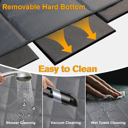 PETICON Back Seat Extender for Dogs, Hard Bottom Dog Car Seat Cover - Supports 400lbs, Rear Seat Pet Cover with Mesh Window, Waterproof Dog Hammock for Car SUV