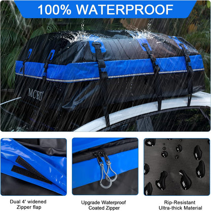 Rooftop Cargo Carrier, 21 Cubic Feet Soft-Shell Waterproof Car Roof Luggage Bag for All Vehicles SUV with/Without Rails, Includes 10 Reinforced Straps + 6 Door Hooks,Storage Bag,Anti-Slip Mat