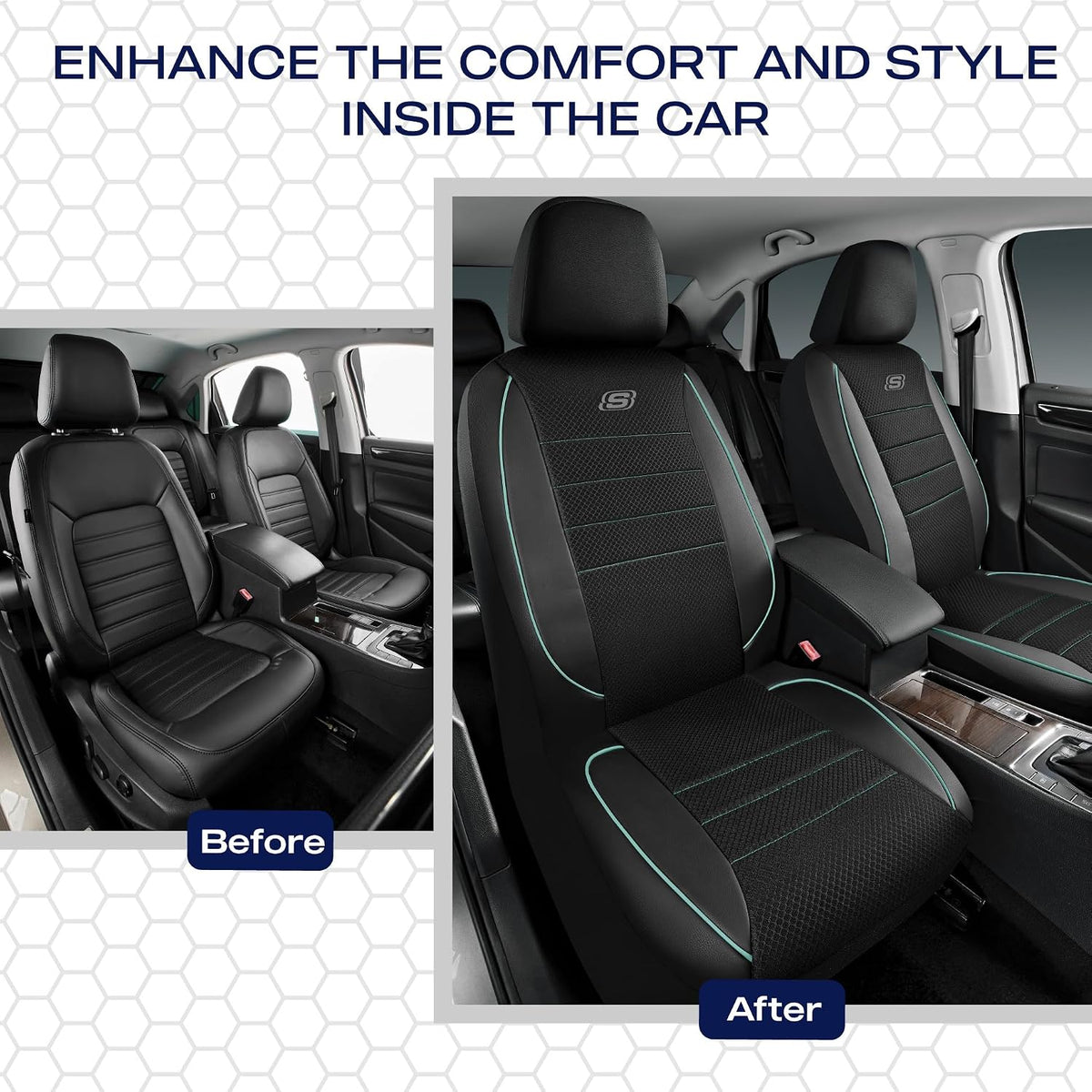 Skechers Air-Cooled Memory Foam Seat Covers,Mesh Thick Car Seat Covers,Piping Leather Car Seat Covers Front Seats,Airbag Compatible,Automotive Comfort Universal FitMost Cars,Vans,Truck,SUV,Black