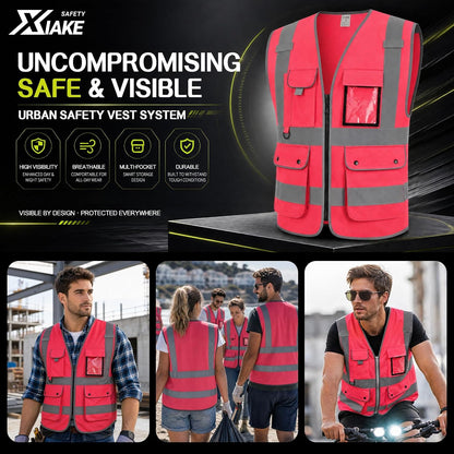 XIAKE Reflective Safety Vest for Men & Women High Visibility Class 2 Vest with Pockets Meets ANSI Standards