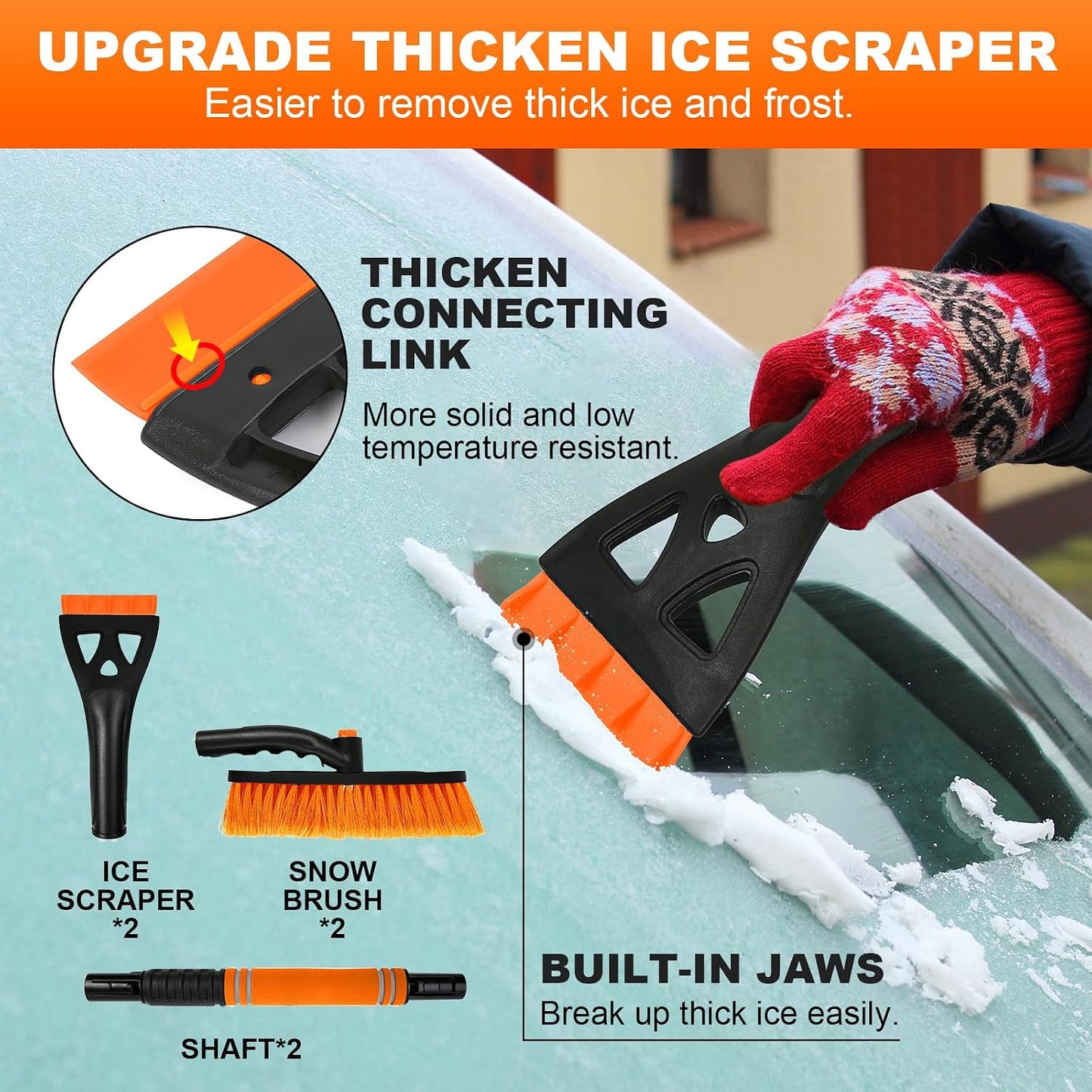 34" Extendable Ice Scrapers for Car Windshield 2-in-1 Snow Brush for Car Snow Scraper for Car Snow Scraper and Drush with Ergonomic Foam Grip for Cars, Trucks, SUVs with 360° Pivoting Brush Head Blue