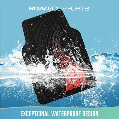 Road Comforts Car Floor Mats Full Set – Front & Rear Car Floor Mats with Aluminum Design, Anti-Slip Backing, All-Weather Protection, Trim-to-Fit Car Mats for Most Sedans, SUVs & Vans -All Pink