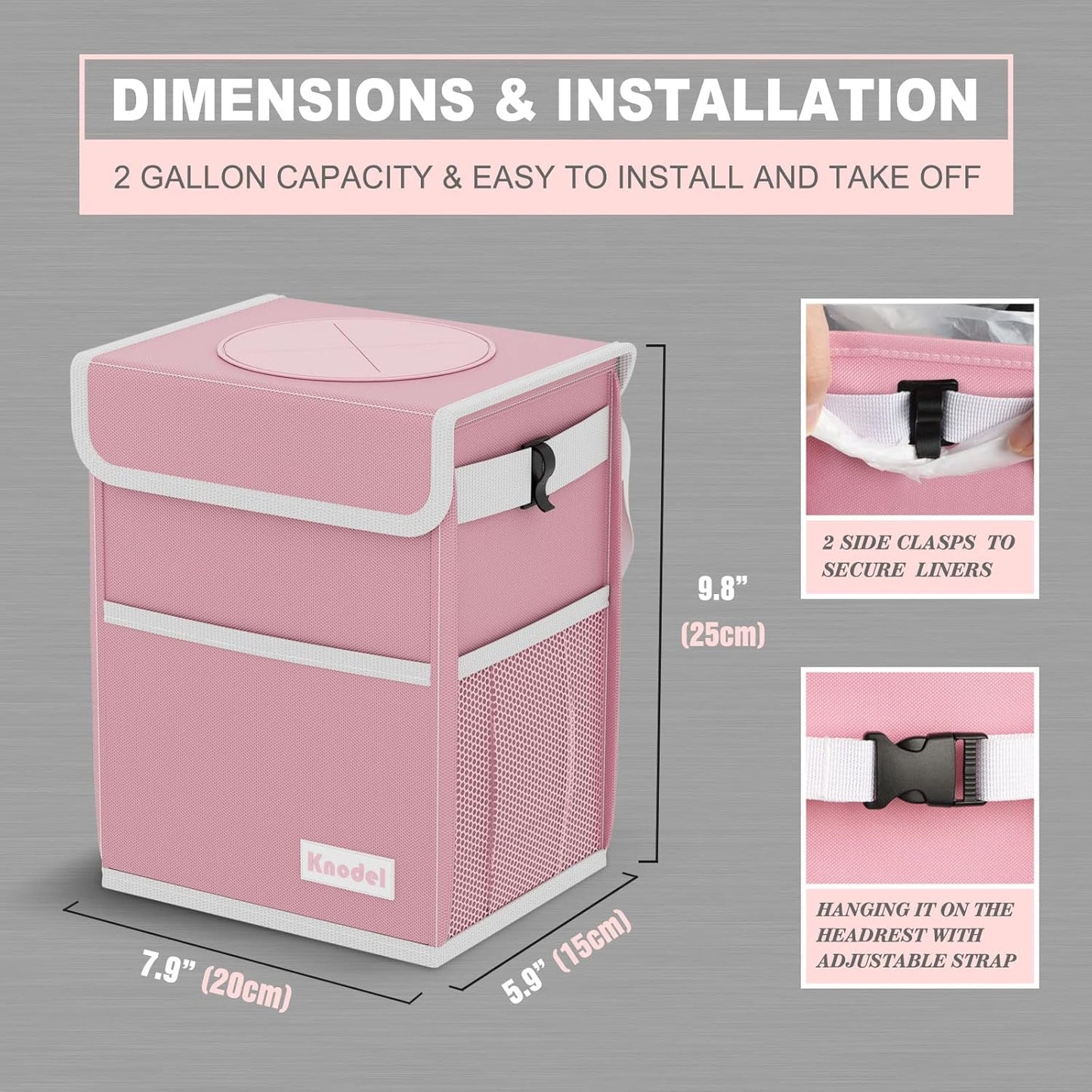 K KNODEL 2 Gallon Black Leak-Proof Waterproof Car Trash Can with Lid