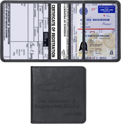 TILDOSAC Leather Car Registration and Insurance Card Holder, Car Document Holder for Cards License with Magnetic Shut (Black, large)
