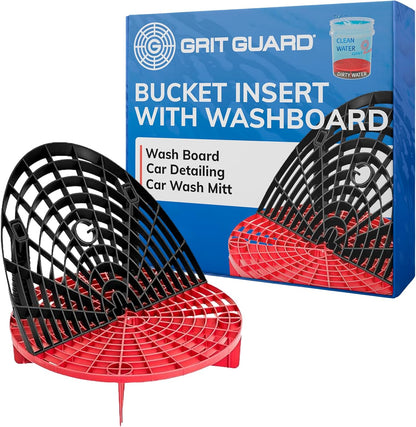 The Original Grit Guard Bucket Insert with Washboard Combo | Removes Dirt from Wash Mitt for Detailing | Car Wash Bucket Insert & Washboard | Black/Red - Made in the USA