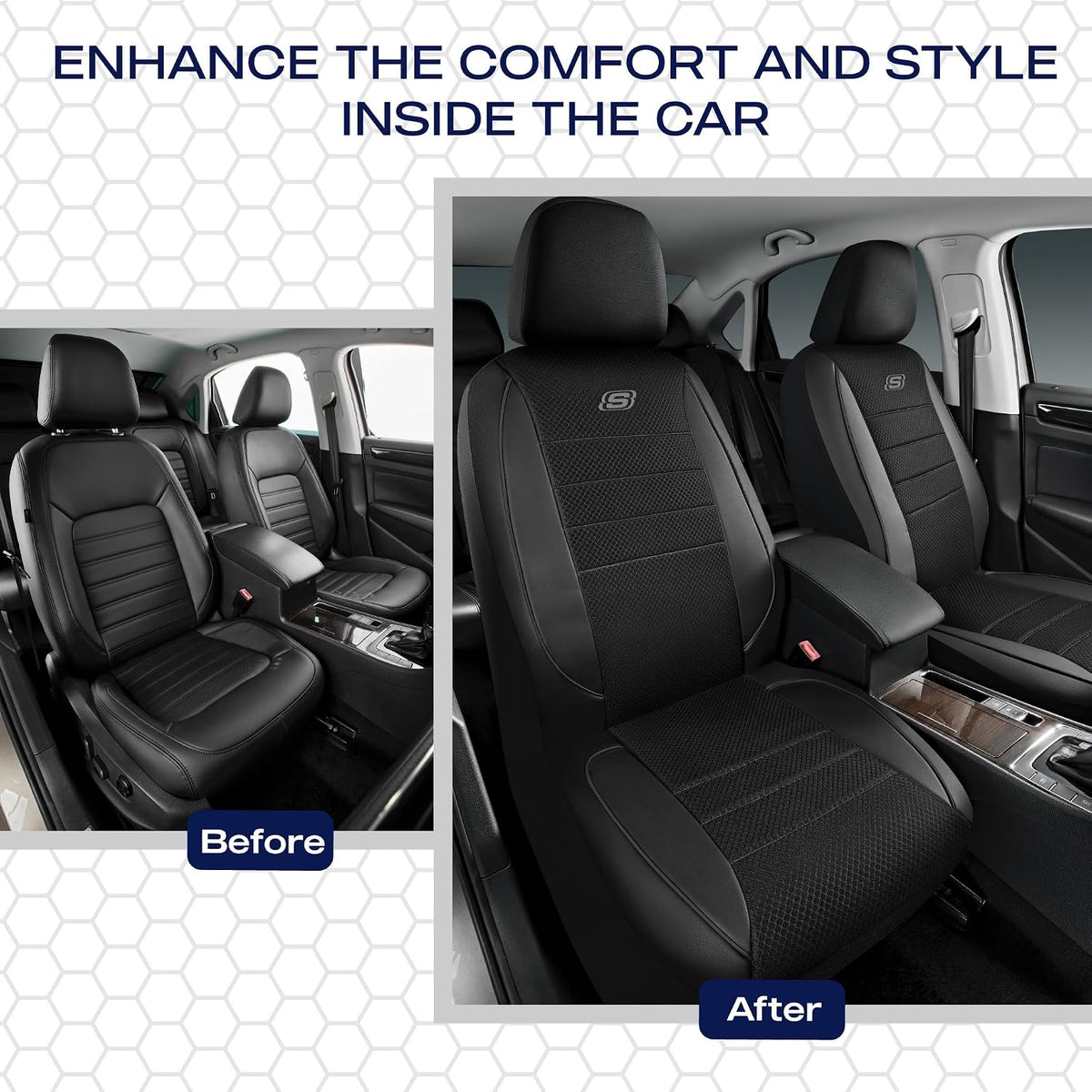 Skechers Air-Cooled Memory Foam Seat Covers,Mesh Thick Car Seat Covers,Piping Leather Car Seat Covers Front Seats,Airbag Compatible,Automotive Comfort Universal FitMost Cars,Vans,Truck,SUV,Black