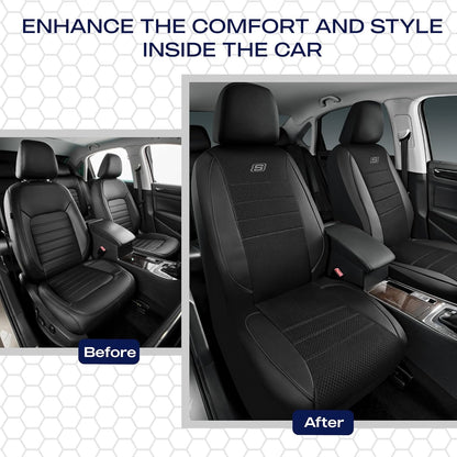 Skechers Air-Cooled Memory Foam Seat Covers,Mesh Thick Car Seat Covers,Piping Leather Car Seat Covers Front Seats,Airbag Compatible,Automotive Comfort Universal FitMost Cars,Vans,Truck,SUV,Black