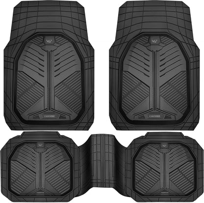 CAR PASS Heavy Duty Rubber Car Mats with Cargo Liner, Deep-Dish Car Floor Mats and Trunk Mat All Weather, Universal Trim-to-Fit for SUVs Trucks Sedans, Waterproof Anti-Slip, Trimmable V12 Black