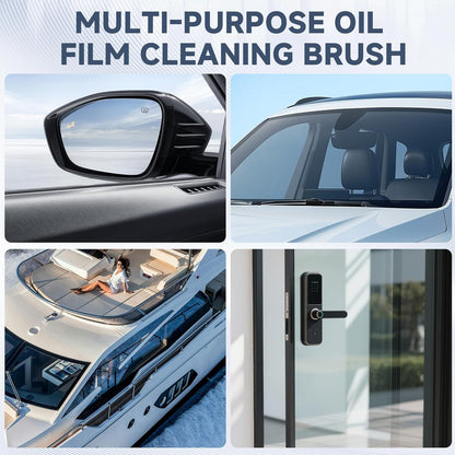 Automotive Oil Film Cleaning Brush for Car Windows Clear Vision Glass Cleaner Removes Oil Film for Crystal Clarity and Anti-Fog, Windshield Oil Film Remover Comes with Microfiber Towel for Car (Red)