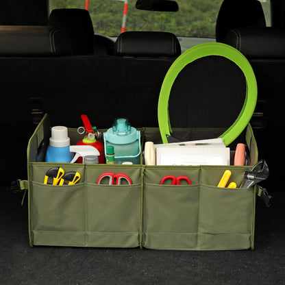 AOKJOY Car Trunk Organizer Car Storage Organizer Collapsible Multi Compartment Car Organizer Adjustable Straps for SUV(Beige)
