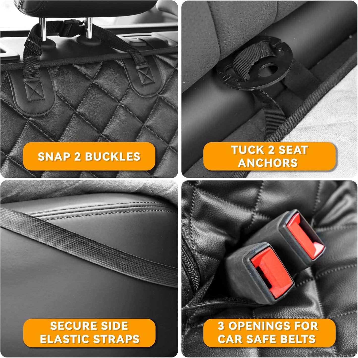 Dog Car Seat Cover for Back Seat, Waterproof Back Seat Covers for Dogs, PU Leather Nonslip Bench Dog Seat Cover Universal Fit Most Vehicles,SUVs,Small Trucks（Black,Standard）
