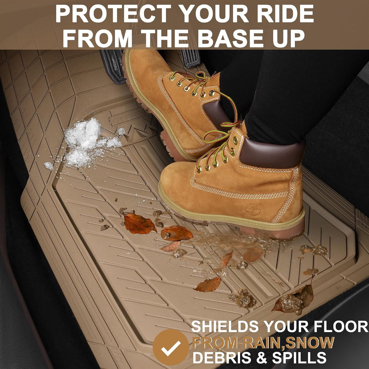 CAR PASS Heavy Rubber Car Floor Mats, Deep Waterproof Car Mats All Weather, Universal Trim-to Fit Automotive Floor Mats for Car SUV Truck Van, Durable Floor Liners Solid Black
