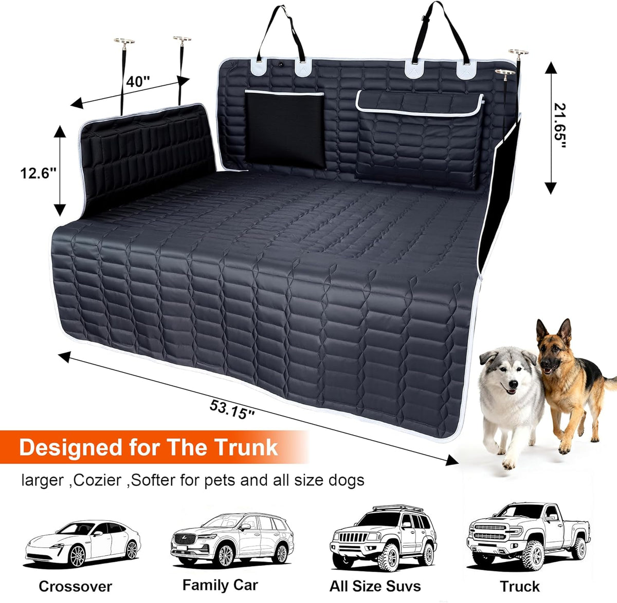 Reliadura SUV Cargo Liner for Dogs, Waterproof Dog Trunk Cover with Bumper Flap Protector, Pet Cargo Mat for SUVs Sedans Vans, Non-Slip Scratchproof Dog Seat Cover, Large Size Universal Fit