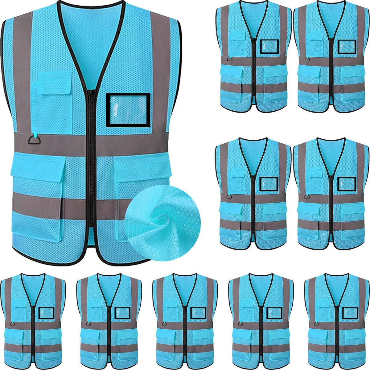 Reflective Mesh Safety Vest, Breathable Hi Vis Vest Construction Work with 5 Pockets and Zipper for Men Women