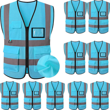 Reflective Mesh Safety Vest, Breathable Hi Vis Vest Construction Work with 5 Pockets and Zipper for Men Women