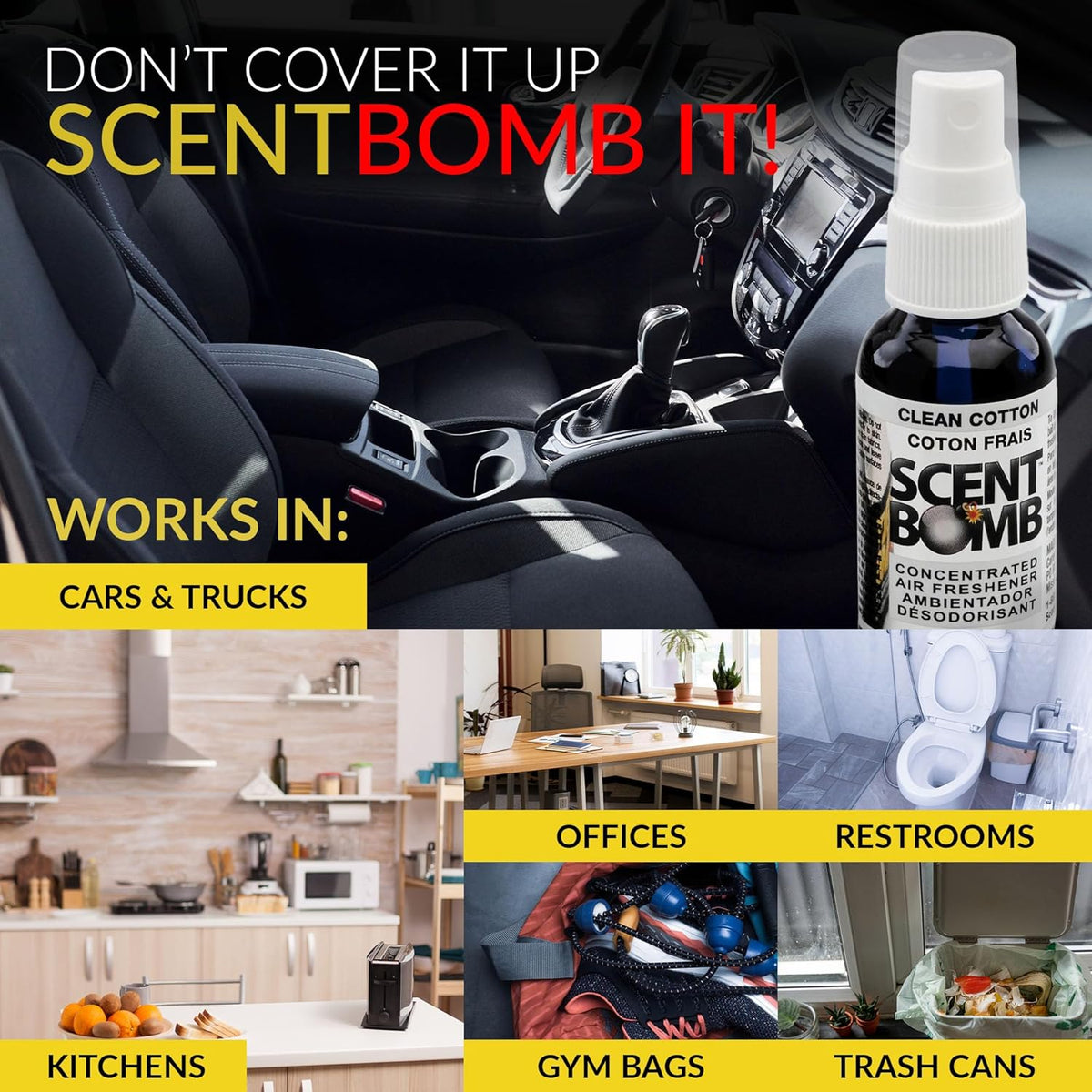 Scent Bomb Air Freshener Spray, Long-Lasting Odor Eliminator - Effective Deodorizer for Home & Car, Fresh Room Spray for Kitchen, Bathroom & Smell Neutralizer - 1 oz Pack of 4, Black Cherry Scent