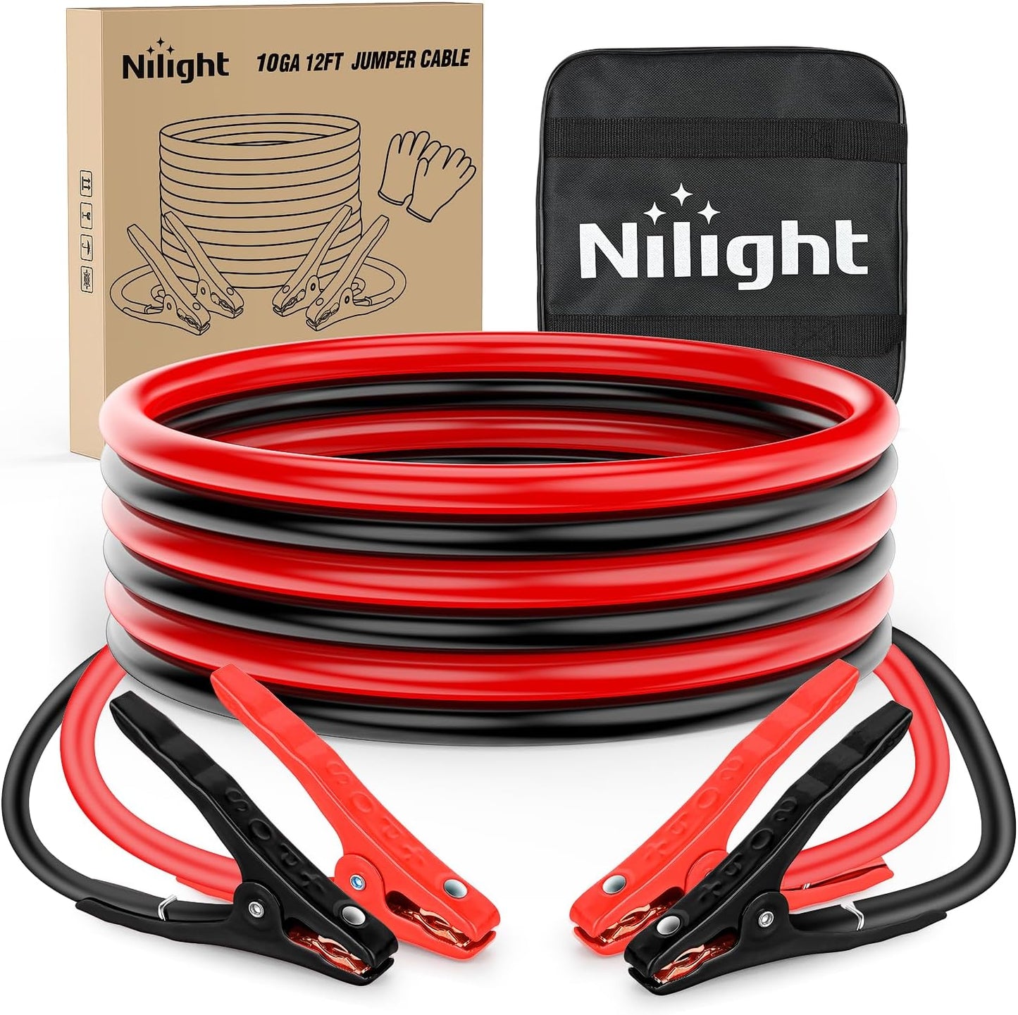 Nilight Jumper Cables for Car Battery 8 Gauge 12 FT Booster Cable Heavy Duty 250 A CCA with Carrying Bag Jump Start Emergency Kit Pickup Vans SUV Sedan Motorcycle