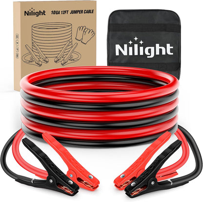 Nilight Jumper Cables for Car Battery 8 Gauge 12 FT Booster Cable Heavy Duty 250 A CCA with Carrying Bag Jump Start Emergency Kit Pickup Vans SUV Sedan Motorcycle