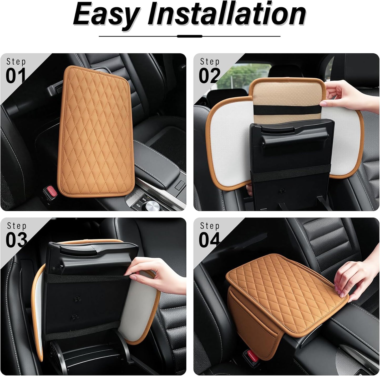 Amiss Car Center Console Cover, Upgraded Leather Car Armrest Cushion with 2 Storage Pockets, Universal Waterproof Cushion Pad, Non-Slip Car Interior Accessories, Fits Most Sedans SUVs Trucks (Black)