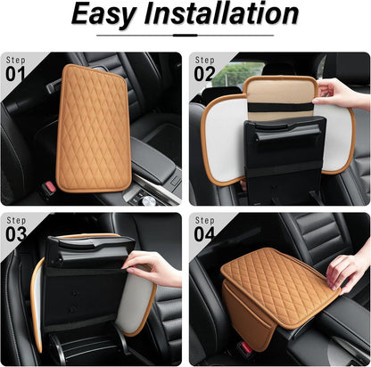 Amiss Car Center Console Cover, Upgraded Leather Car Armrest Cushion with 2 Storage Pockets, Universal Waterproof Cushion Pad, Non-Slip Car Interior Accessories, Fits Most Sedans SUVs Trucks (Black)