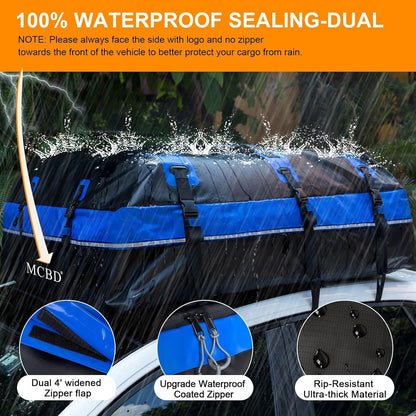 Rooftop Cargo Carrier, 21 Cubic Feet Soft-Shell Waterproof Car Roof Luggage Bag for All Vehicles SUV with/Without Rails, Includes 10 Reinforced Straps + 6 Door Hooks,Storage Bag,Anti-Slip Mat