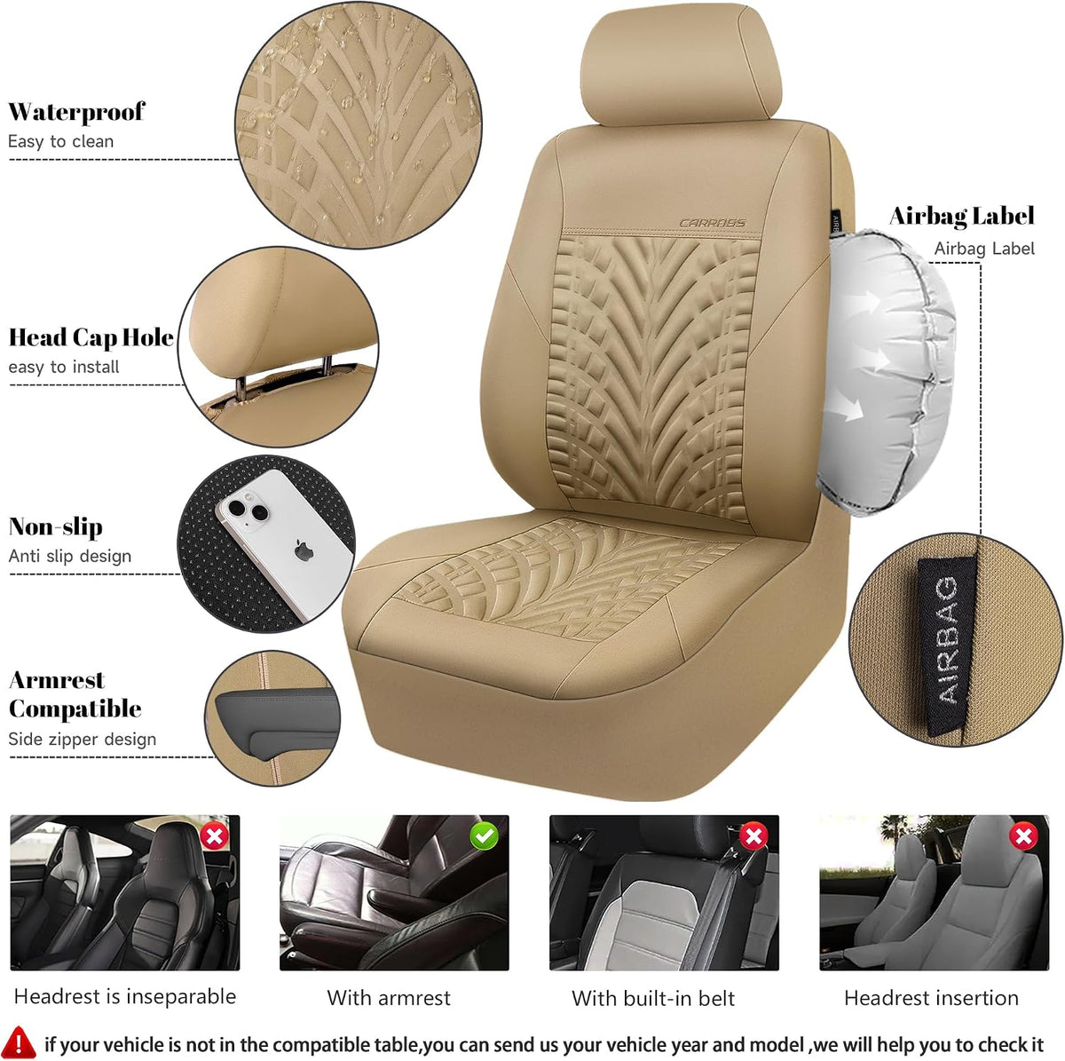 CAR PASS Car Seat Covers Full Sets, Front & Split Rear Bench for Car, 3D Tyre Embossed Automotive Interior Covers, Airbag Compatible, Quick Setup Universal Fit Seat Covers for Car, SUV(Charcoal)