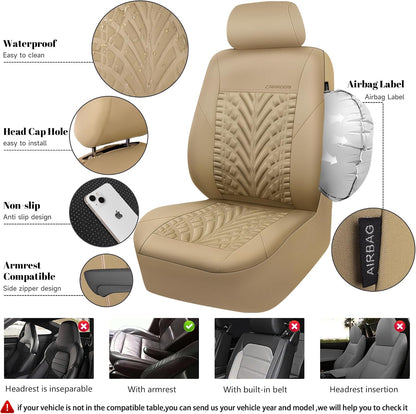 CAR PASS Car Seat Covers Full Sets, Front & Split Rear Bench for Car, 3D Tyre Embossed Automotive Interior Covers, Airbag Compatible, Quick Setup Universal Fit Seat Covers for Car, SUV(Charcoal)