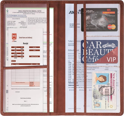 Car Accessories Registration and Insurance Holder,Leather Essential Card Magnetic Shut Vehicle Glove Box Organizer Case for Auto Driver License Document Truck Motorcycle Boat Men Women,Black