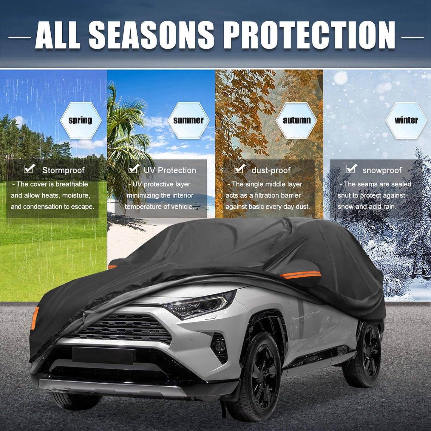 X AUTOHAUX Car Cover for Honda Civic Sedan/Coupe 210D-PU Outdoor Full Car Cover All Weather with Door Zipper for Waterproof Windproof Sun Rain Snow Protection