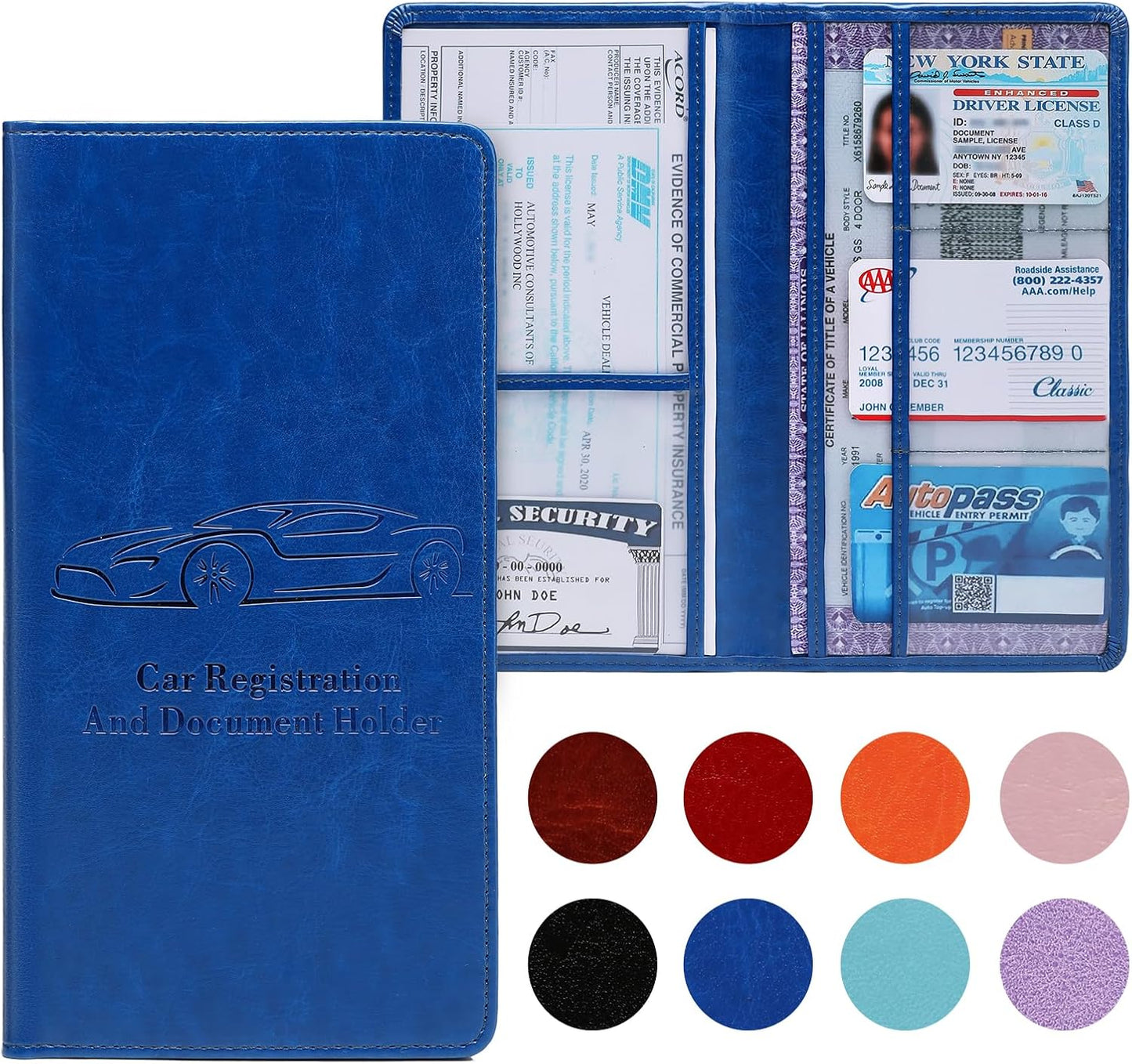 Car Registration and Insurance Card Holder for Women Men, Orange Glove Box Paperwork Organizer with Magnetic Buckle for Easy Access and Protect Documents and Various Cards in Vehicle