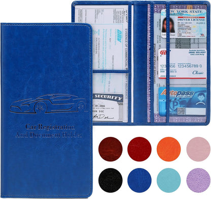 Car Registration and Insurance Card Holder for Women Men, Orange Glove Box Paperwork Organizer with Magnetic Buckle for Easy Access and Protect Documents and Various Cards in Vehicle