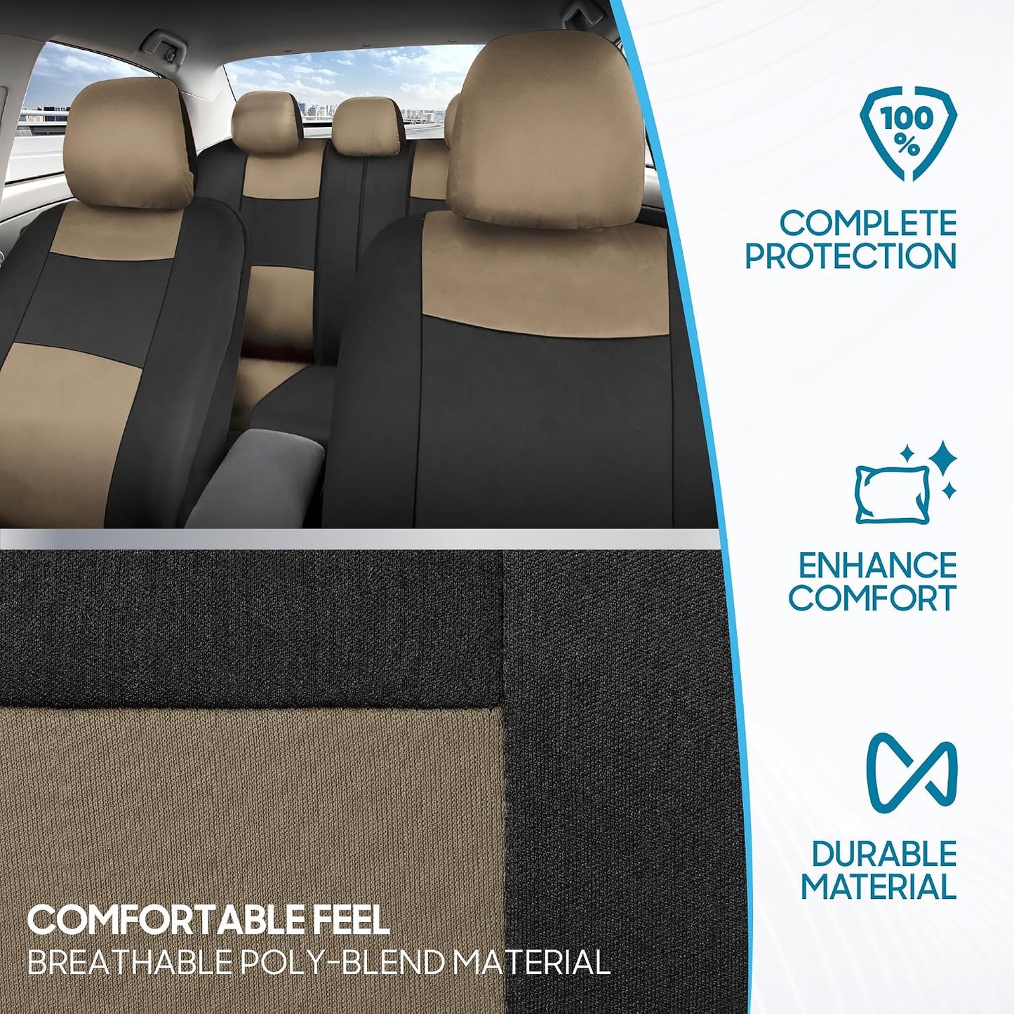 BDK PolyPro Car Seat Covers Full Set in Charcoal on Black – Front and Rear Split Bench for Cars, Easy to Install Cover Set, Accessories Auto Trucks Van SUV
