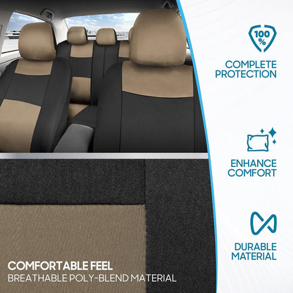 BDK PolyPro Car Seat Covers Full Set in Charcoal on Black – Front and Rear Split Bench for Cars, Easy to Install Cover Set, Accessories Auto Trucks Van SUV