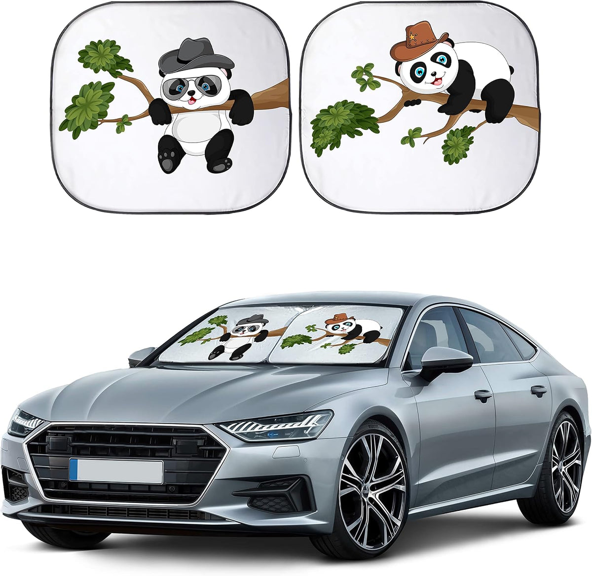 EcoNour 2 Piece Foldable Car Windshield Sun Shade – UV & Heat Protection, Interior Cooling, Durable Upgraded Design, Easy Fold, Front Window Sunshade - Medium (31" L x 28" W)